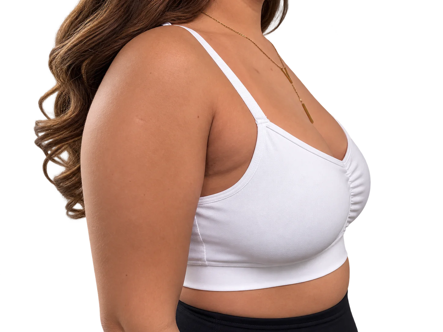 Model wearing 300cc Oumènta breast implant sizers
