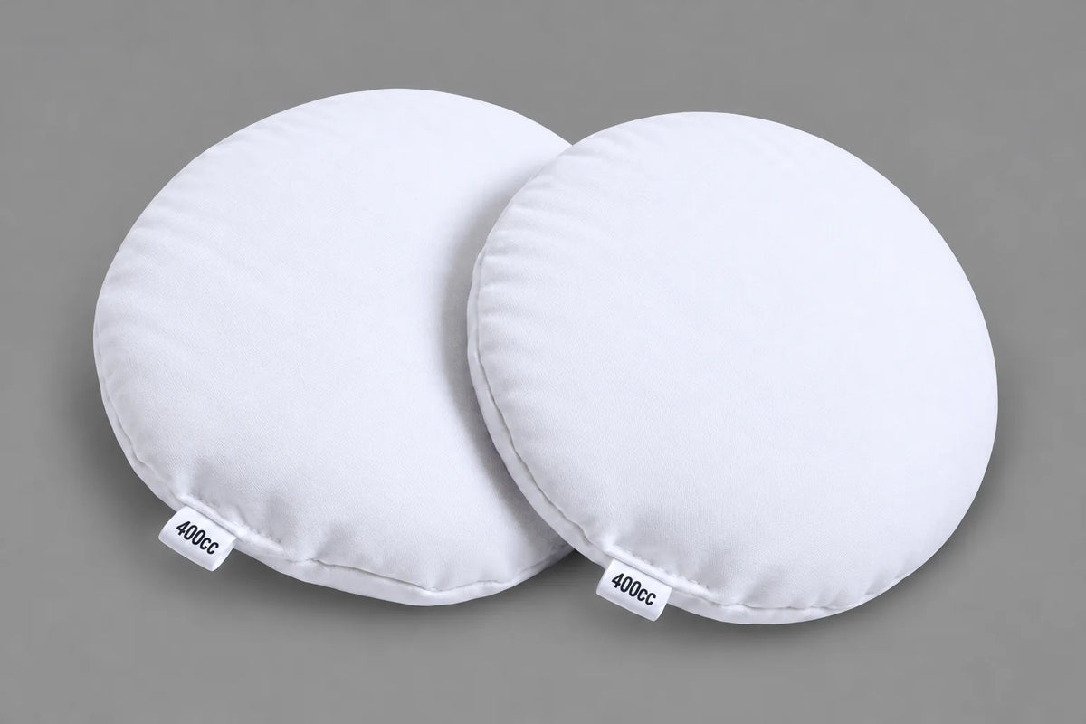 A pair of 400cc breast implant sizers for people considering breast augmentation.